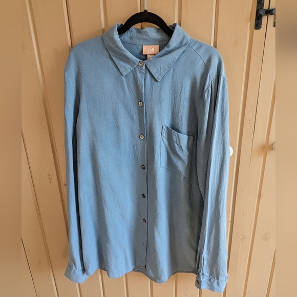 J. Jill Blue Teal 100% Silk Size Medium Button Down Shirt - Picture 2 of 5